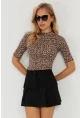 Kadın Camel-Siyah Leopar Desenli Bluz LPP1264