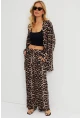 Kadın Camel-Siyah Leopar Desenli Kimono Takım GÇ163