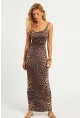 Kadın Camel-Siyah Leopar Desenli Maxi Elbise MEN2052