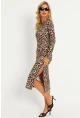 Kadın Camel-Siyah Leopar Desenli Midi Elbise YLE31
