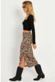 Kadın Camel-Siyah Leopar Desenli Midi Etek YLE21