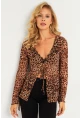 Kadın Camel-Siyah Leopar Desenli Tül  Bluz GÇ175