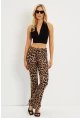 Kadın Camel-Siyah Leopar İspanyol Paça Pantolon LPP1278