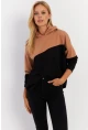 Kadın Camel-Siyah Renk Bloklu Kapüşonlu Sweatshirt DA148