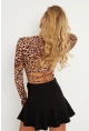 Kadın Camel-Siyah Sırtı Detaylı Leopar Desenli Bluz GÇ179