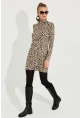 Kadın Camel-Siyah Yumoş Leopar Mini Elbise AYD253