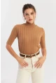 Kadın Camel Yarım Balıkçı Triko Bluz YV287