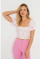 Kadın Çiçekli Crop Bluz Beyaz AYD270