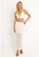 Kadın Ekru Ajurlu Astarlı Triko Maxi Etek TOP05