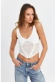 Kadın Ekru Ajurlu Crop Bluz SB030