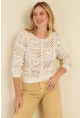 Kadın Ekru Ajurlu Triko Bluz  MZU601