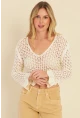 Kadın Ekru Ajurlu Triko Bluz MZU603