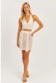 Kadın Ekru Ajurlu Triko Etek MZU608