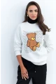 Kadın Ekru Ayıcık Baskılı Sweatshirt ZM288