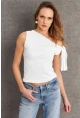 Kadın Ekru Bağlama Detaylı Bluz TF50