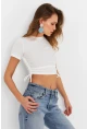 Kadın Ekru Büzgülü Crop Bluz ANT103