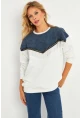 Kadın Ekru Denim Bloklu Sweatshirt PKA808