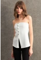 Kadın Ekru Düğme Detaylı Straplez Bluz CY355