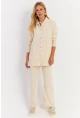 Kadın Ekru İnci Düğmeli Hırka Triko Alt Üst Takım MNUV26