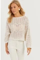 Kadın Ekru Kalpli Ajurlu Triko Bluz MİW3761