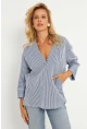 Kadın Ekru-Lacivert Çizgili Cepli Sweatshirt TF01