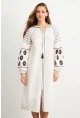 Kadın Ekru Nakışlı Balon Kol Keten Midi Elbise MQS5689-1