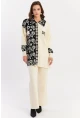 Kadın Ekru-Siyah Desenli Triko Alt Üst Takım NUV1066