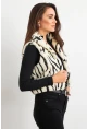 Kadın Ekru-Siyah Peluş Desenli Kısa Yelek ELT1118