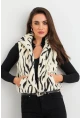 Kadın Ekru-Siyah Peluş Desenli Kısa Yelek ELT1118