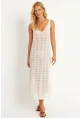 Kadın Ekru Triko Midi Plaj Elbisesi HC1482