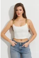 Kadın Ekru Zincir Askılı Astarlı Crop Bluz LİT109