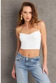 Kadın Ekru Zincir Askılı Crop Bluz LİT100