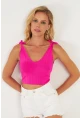 Kadın Fuşya Omuzları Bağlamalı Triko Bluz YV260