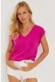 Kadın Fuşya V Yaka Simli Bluz RX436