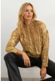 Kadın Gold Rengi Saç Örgülü Vatkalı Triko Bluz RM618