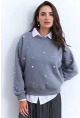 Kadın Gri Aksesuarlı Sweatshirt PP6451