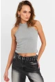 Kadın Gri Halter Yaka Dantelli Bluz MK04