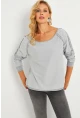 Kadın Gri Kayık Yaka Ters Dikişli Sweatshirt TF10