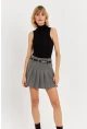 Kadın Gri Kemerli Pilili Mini Etek ELA6024