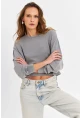 Kadın Gri Salaş Crop Sweatshirt ZH08
