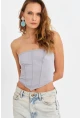 Kadın Gri Straplez Crop Bluz B6081