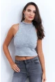 Kadın Gri Taş Detaylı Triko Bluz KED172