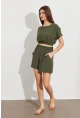 Kadın Haki Crop Şort Takım Q1014