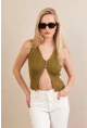 Kadın Haki Polo Yaka Yumoş Yelek ZH050