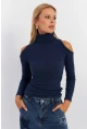 Kadın İndigo Omuzları Açık Kaşkorse Bluz HOR04