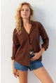 Kadın Kahverengi Basic Gömlek HNT02