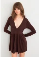 Kadın Kahverengi V Yaka Mini Elbise LİK17