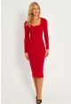 Kadın Kırmızı Kare Yaka Midi Elbise CG382