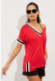 Kadın Kırmızı Kontrast T-Shirt ST396