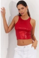 Kadın Kırmızı Metalik Crop Bluz LPP1218